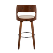 Set of two Lumi Source Cecina mid-century modern barstools with swivel seats, wooden legs, and upholstered cushions.