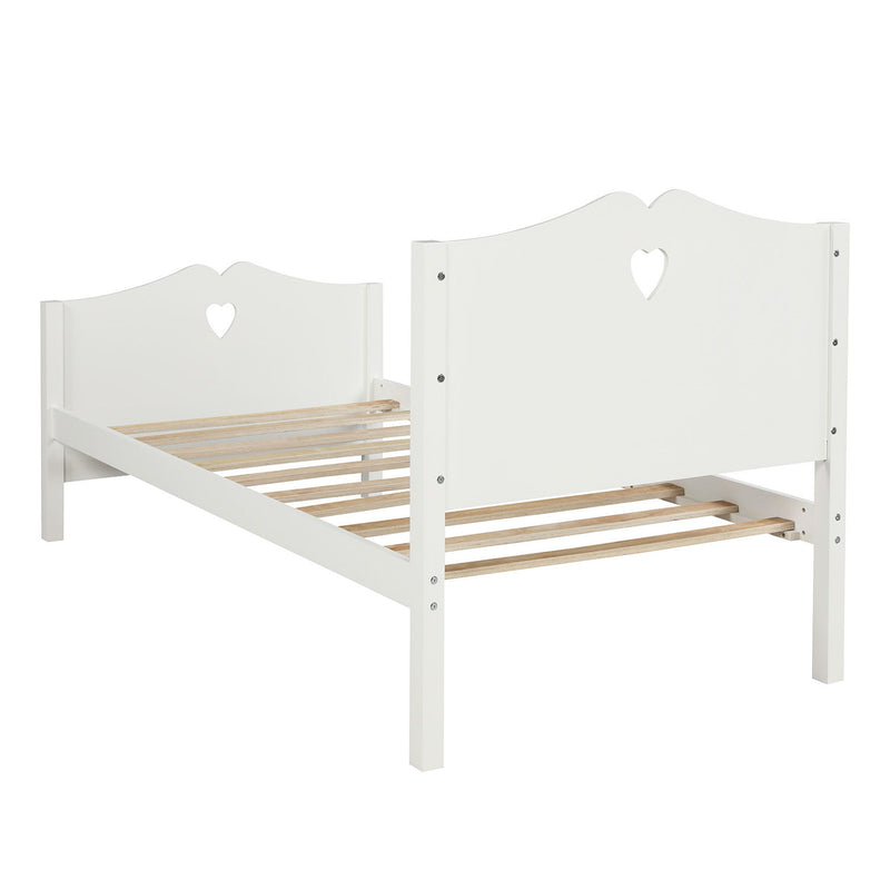 DreamHaus platform bed with slat support, headboard, and footboard, showcasing its sturdy frame and modern design.