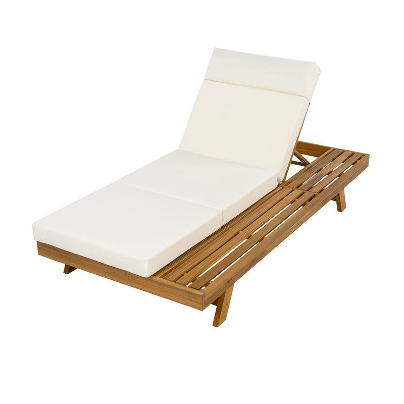 Acacia Wood Lounge Chaise Set With Headrest And Water Resistant Cushions - Beige - R&R Furniture Gallery (Fountain Valley, CA)