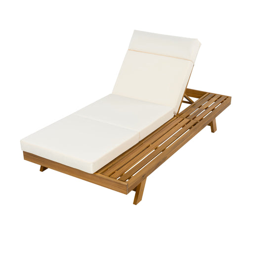 Acacia Wood Lounge Chaise Set With Headrest And Water Resistant Cushions - Beige - R&R Furniture Gallery (Fountain Valley, CA)