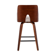 Set of two Lumi Source Ariana mid-century modern counter stools with wooden legs and upholstered seats on a sleek design.