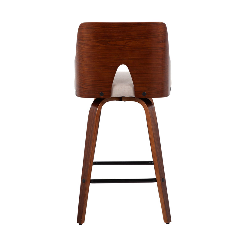 Set of two Lumi Source Ariana mid-century modern counter stools with wooden legs and upholstered seats on a sleek design.