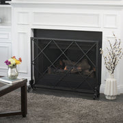 Noble House minimalist single panel iron fireplace screen with diamond pattern, decorative protective barrier for fireplace fireside.