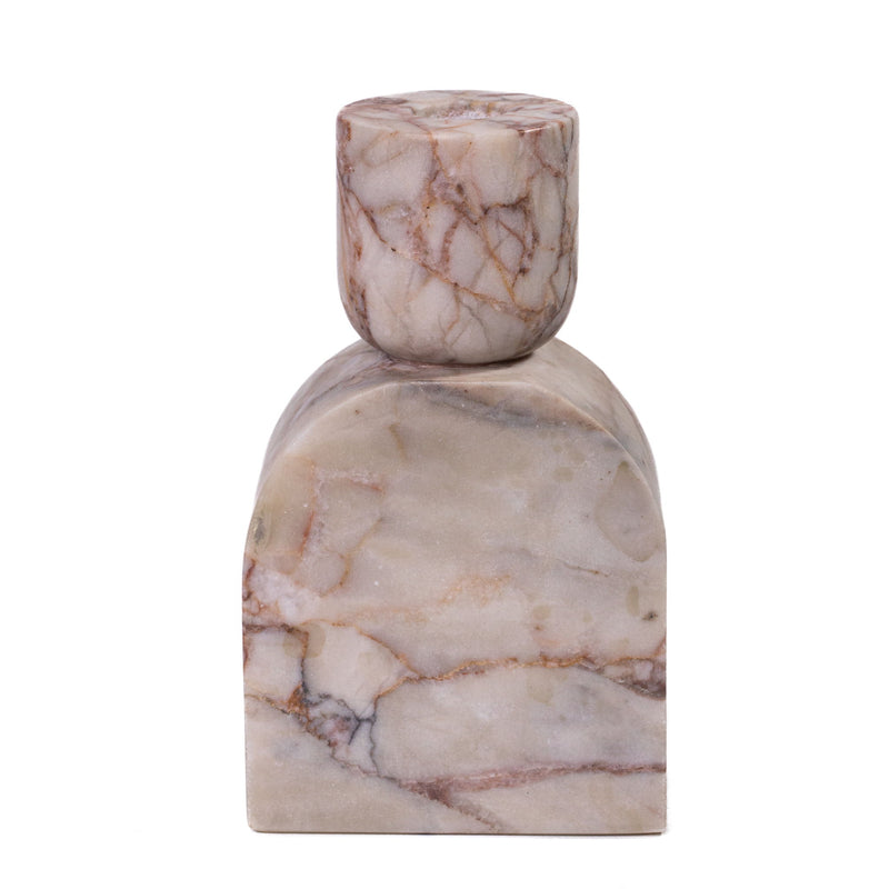 Marble Foundation Candle Holder - White Brown - R&R Furniture Gallery (Fountain Valley, CA)