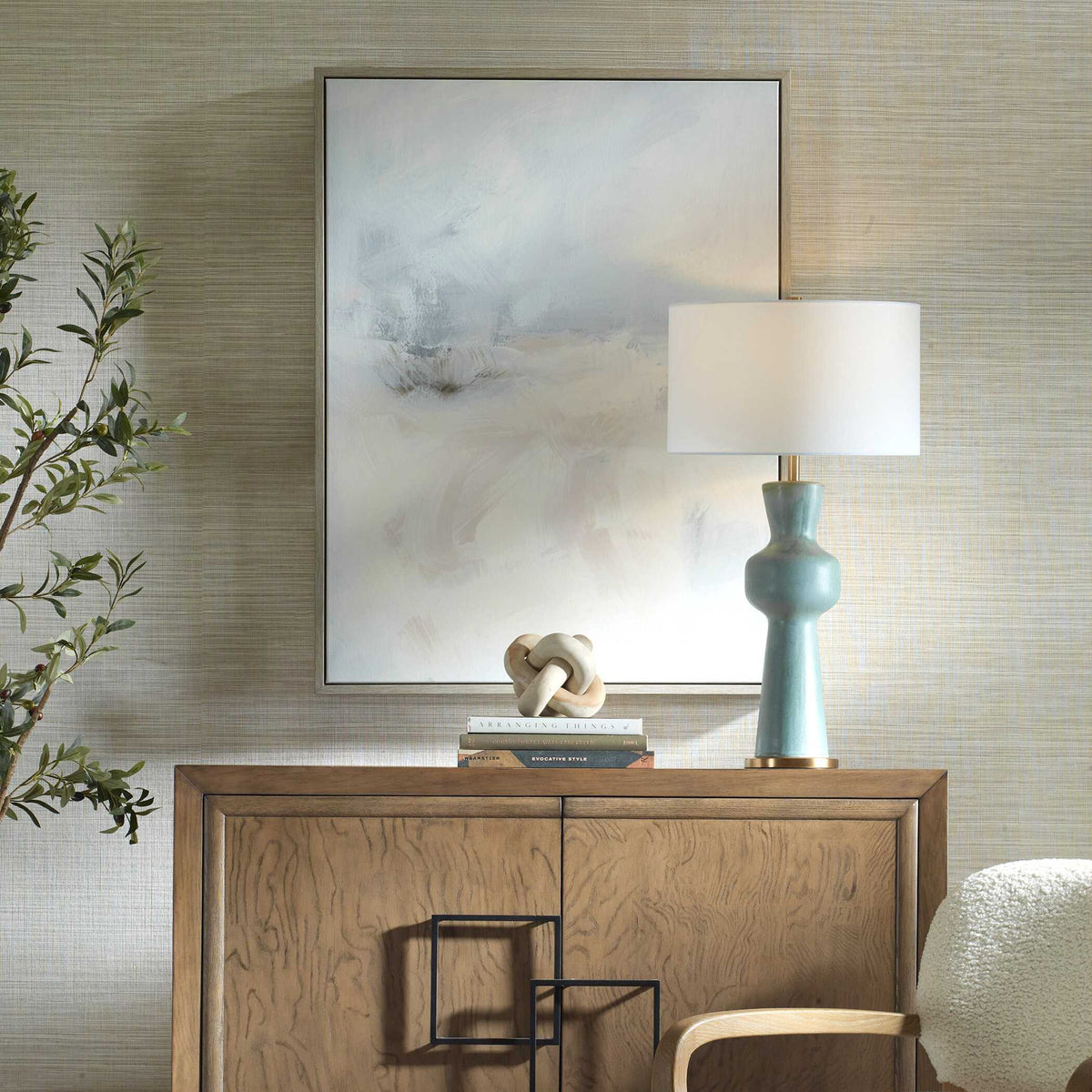 Simple Serenity - Framed Abstract Art - White / Light Blue