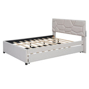 Upholstered Platform Bed With Brick Pattern Headboard And Twin Long Size Trundle - R&R Furniture Gallery (Fountain Valley, CA)