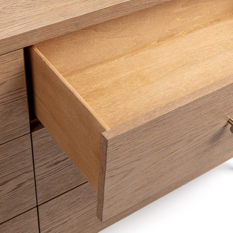Alisen 6-drawer dresser by Classic Home in Napa Grove finish, featuring wood texture and sleek drawer handles.