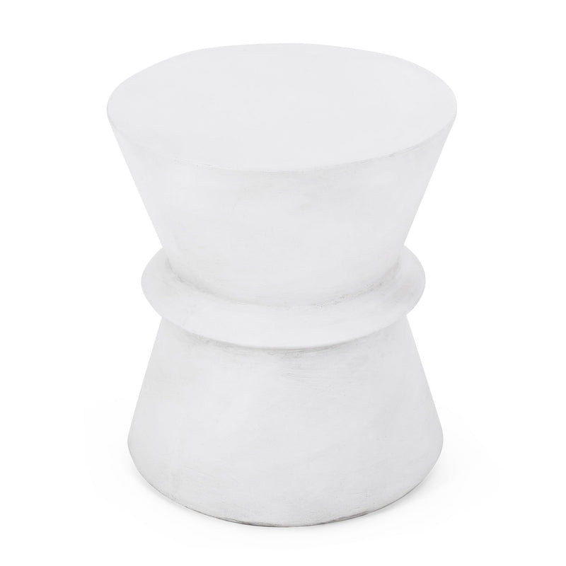 Outdoor Lightweight Concrete End Table With Hourglass Structure - Antique White - R&R Furniture Gallery (Fountain Valley, CA)