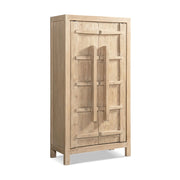 Jennifer Taylor Home Rowan storage cabinet with double doors in natural wood finish, accent cabinet for living room or entryway.