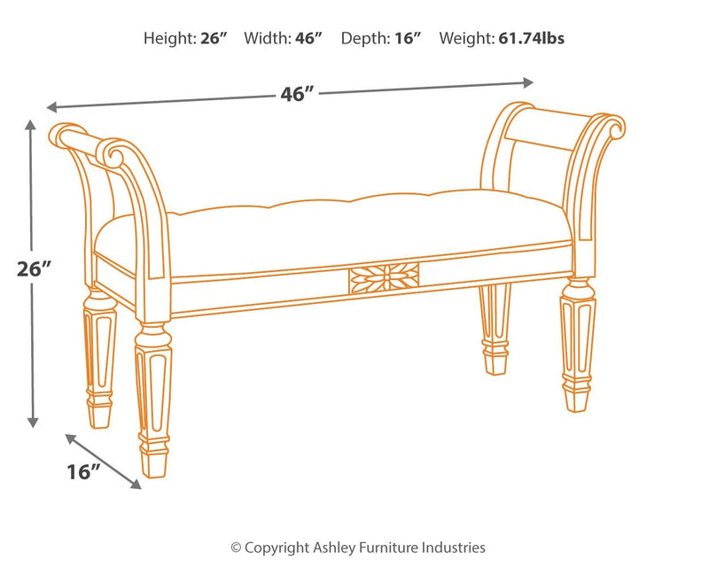 Realyn - Accent Bench - Antique White - R&R Furniture Gallery (Fountain Valley, CA)