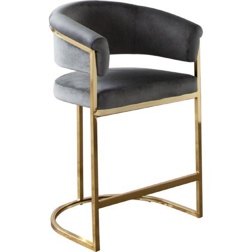 Solstice Counter Height Chair in Grey Velvet w/ Polished Gold Metal Frame