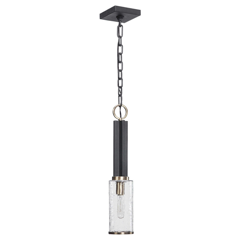 Uttermost Jarsdel 1 Light Industrial Mini Pendant in black hanging from ceiling with modern design.