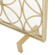 Noble House Thayer single-panel iron fireplace screen with geometric design and black finish, decorative fireplace safety barrier