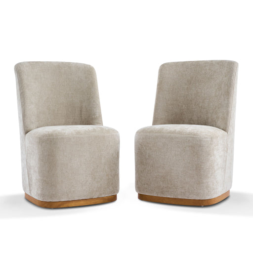 Set of two Noble House indoor upholstered dining chairs with cushioned seats and fabric upholstery, perfect for dining rooms.