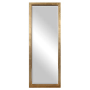 Gold Edmonton Leaner Floor Mirror by Uttermost with a sleek, full-length design and modern frame, standing upright in a contemporary setting.