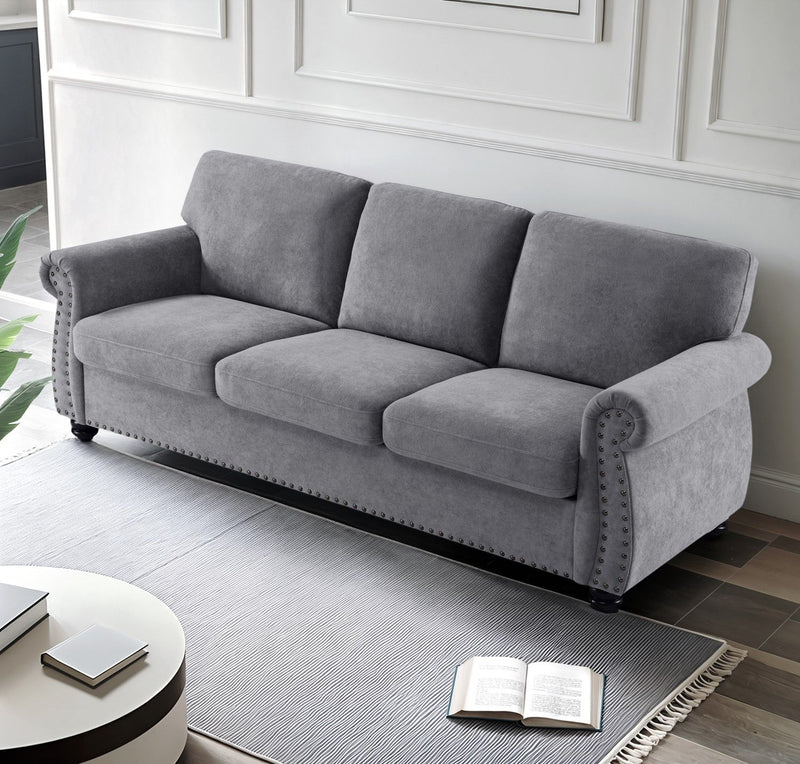 Soft Sofa, Upholstered 3 Seater Couch With High Density Foam, Loose Back Cushions And Turned Legs - R&R Furniture Gallery (Fountain Valley, CA)