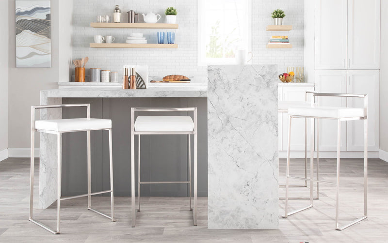 Lumi Source Fuji contemporary stackable barstool set with sleek design, featuring wooden seats and metal legs for modern seating.