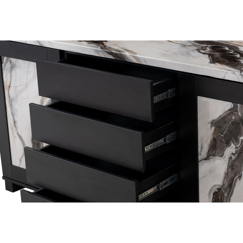 Stacey - Buffet With Storage Drawers And Marble Detailing - Black / Marble - R&R Furniture Gallery (Fountain Valley, CA)