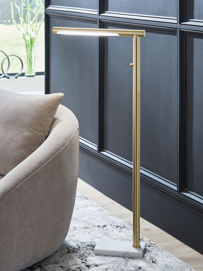 Santiford - Metal Floor Lamp - Gold Finish / White - R&R Furniture Gallery (Fountain Valley, CA)
