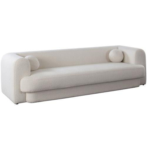 Form Sofa in Ivory Boucle Fabric w/ (2) Accent Pillow Balls