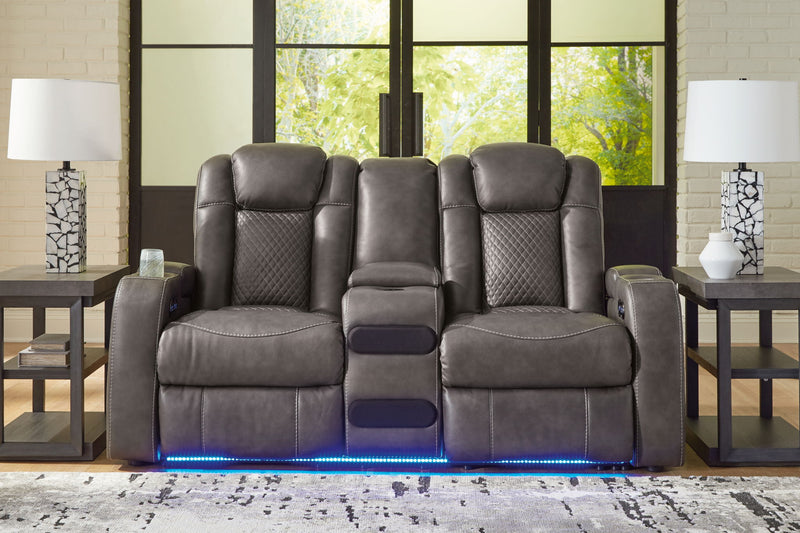 Fyne-dyme - Power Reclining Loveseat With Console/Adj Hdrst - R&R Furniture Gallery (Fountain Valley, CA)