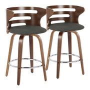 Lumi Source Cosini mid-century modern fixed height barstool set with swivel, round footrest, and sleek wood finish.