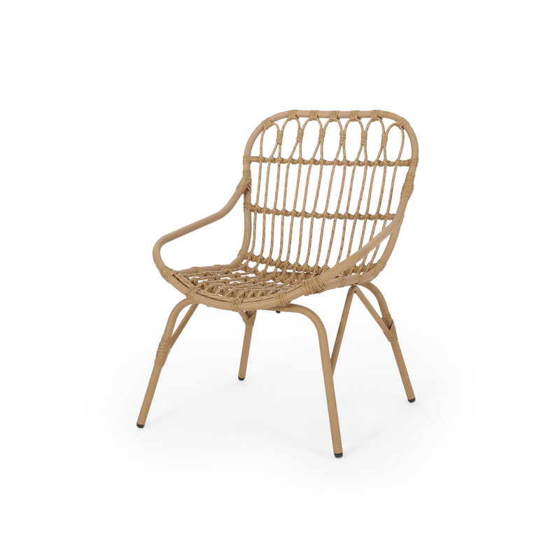 Noble House Monsoon outdoor accent chair with open weave design, stylish and durable for patio or garden seating.