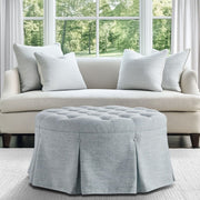 Skirted Tufted Round Ottoman With Button Top - Gray - R&R Furniture Gallery (Fountain Valley, CA)