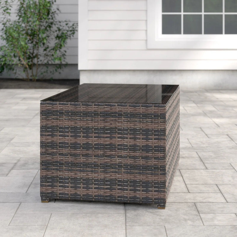 Stylish LSI Patio Furniture coffee table with a modern design, showcasing a sleek wooden top and sturdy legs.