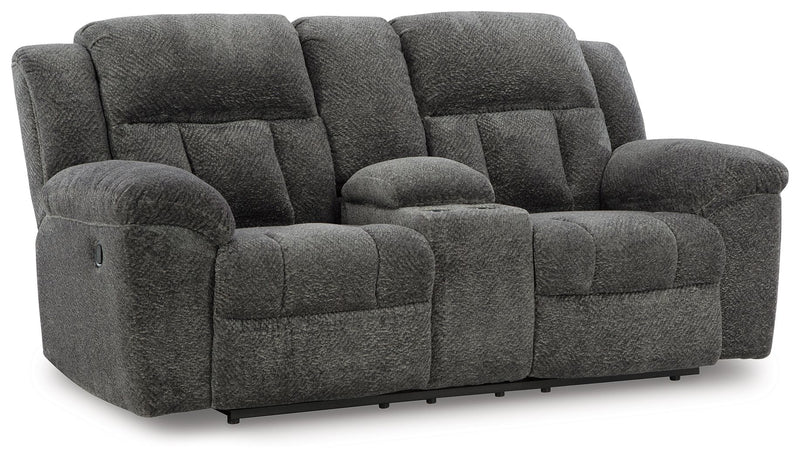 Frohn - Dbl Reclining Loveseat With Console - R&R Furniture Gallery (Fountain Valley, CA)