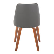 Set of two Lumi Source Marche contemporary dining chairs with sleek design and wooden legs, shown in a modern dining room setting.