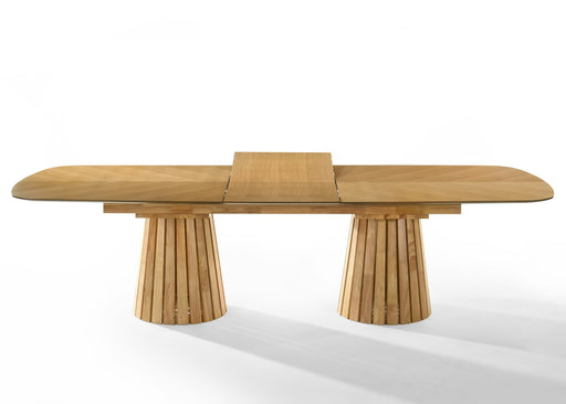 Truman - Mid-Century Modern Natural Oak Extendable Dining Table + 8 Chairs Set — view 2