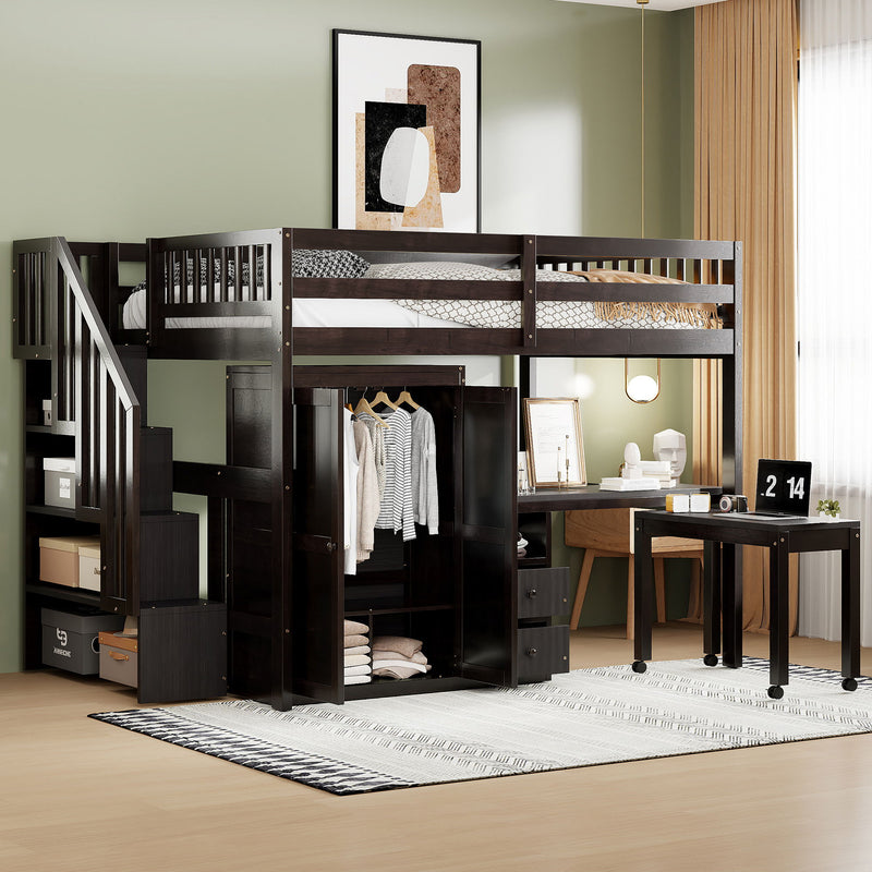 Loft Bed With Stairs, Bookshelf, Drawers, Desk & Wardrobe, Space Saving Multifunctional Furniture - R&R Furniture Gallery (Fountain Valley, CA)
