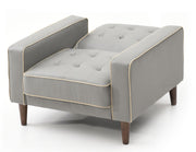 Glory Furniture Andrews futon chair bed in neutral fabric, showing a compact convertible chair with armrests and a cushioned seat.