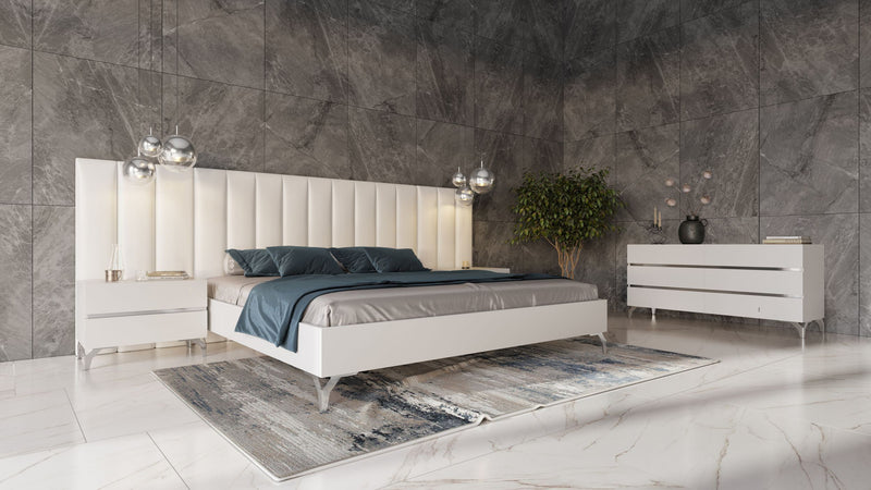 Angela - Italian Modern White Eco Leather 4-Piece Bedroom Set and Wings — view 3