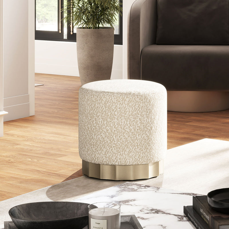Hampton - Round Upholstered Ottoman With Scalloped Base - Speckled Egg Beige - R&R Furniture Gallery (Fountain Valley, CA)