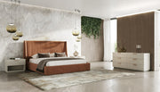 Roma + Lago - Modern Burnt Orange Velvet + Faux Travertine 4-Piece Bedroom Set — view 4