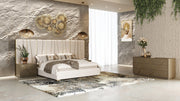 Nixa - Modern Beige Velvet + Brushed Bronze + Birch 4-Piece Bedroom Set — view 2