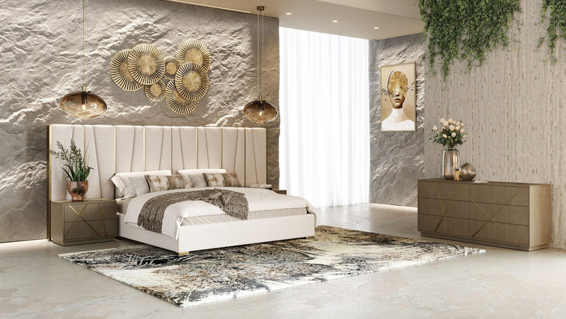 Nixa - Modern Beige Velvet + Brushed Bronze + Birch 4-Piece Bedroom Set — view 2