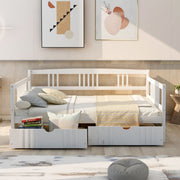 Modern DreamHaus multifunctional daybed with built-in storage drawers, featuring a sleek design and neutral fabric upholstery.