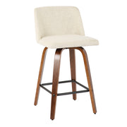 Toriano - Mid-Century Modern Counter Stool, Square Footrest (Set of 2) - Walnut / Cream - R&R Furniture Gallery (Fountain Valley, CA)