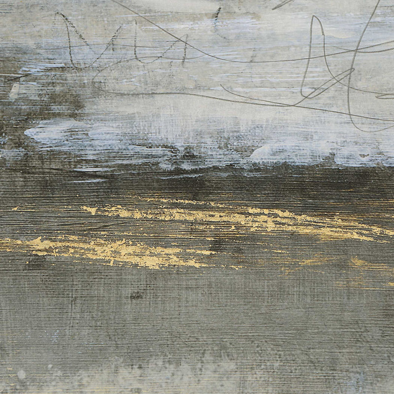 Uttermost Gilt Misty Landscape framed canvas art with pearl silver finish, showcasing a serene watercolor landscape scene.
