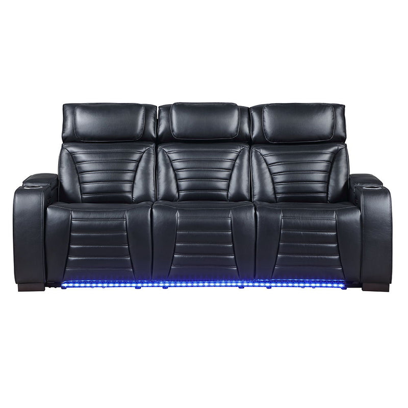 Ephron - Power Motion Sofa With Dropdown Table, Wireless Charging, Reading Light, Power Headrests & LED - Black - R&R Furniture Gallery (Fountain Valley, CA)