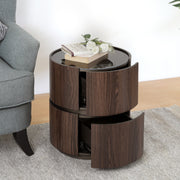 Elegant Italian High Grade Double Layer Storage Round Side Table - Brown / Black - R&R Furniture Gallery (Fountain Valley, CA)