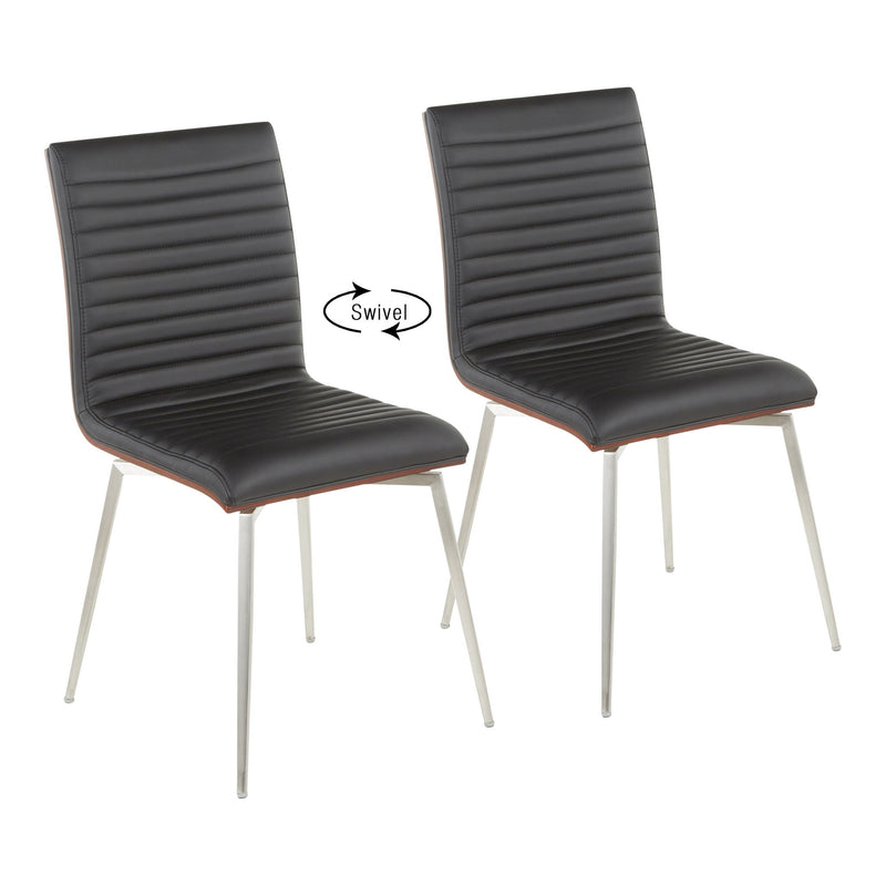 Lumi Source Mason contemporary dining chair set with two swivel chairs featuring modern design and wooden legs.