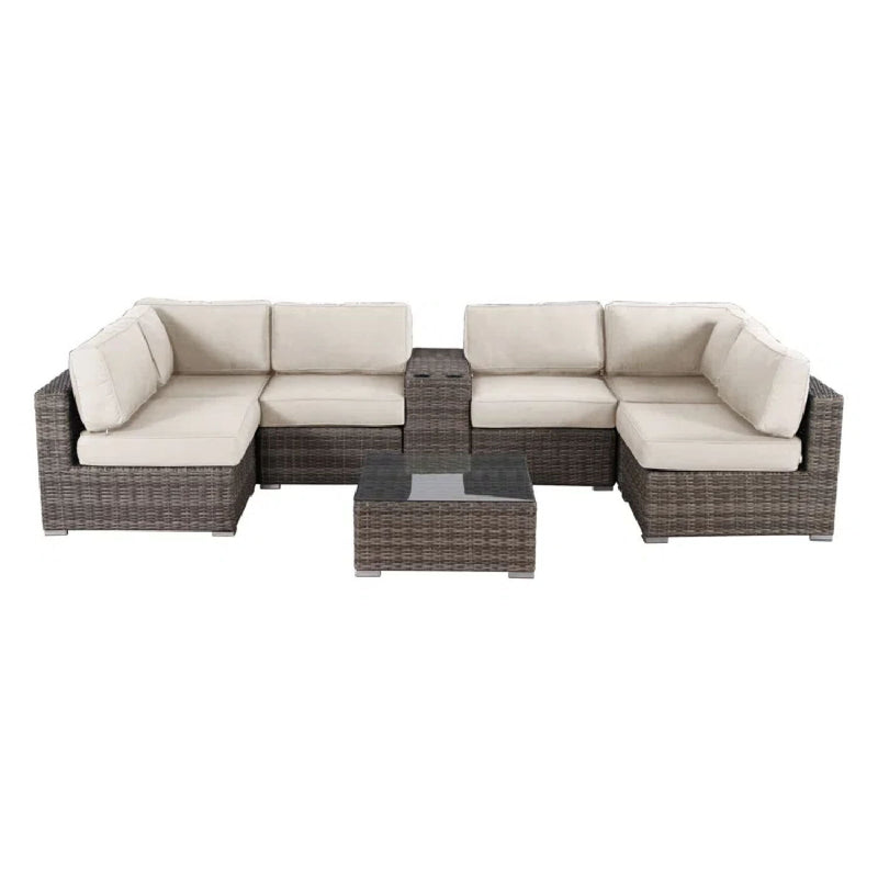 Elegant 4 Person Wicker Patio Seating Set With Cushions And Glass Top Table - R&R Furniture Gallery (Fountain Valley, CA)