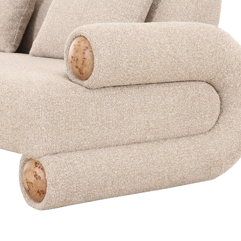 Odette - Modern Beige Fabric + White Burl Sofa — view 2