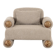 Odette - Modern Beige Fabric + White Burl Accent Chair — view 3