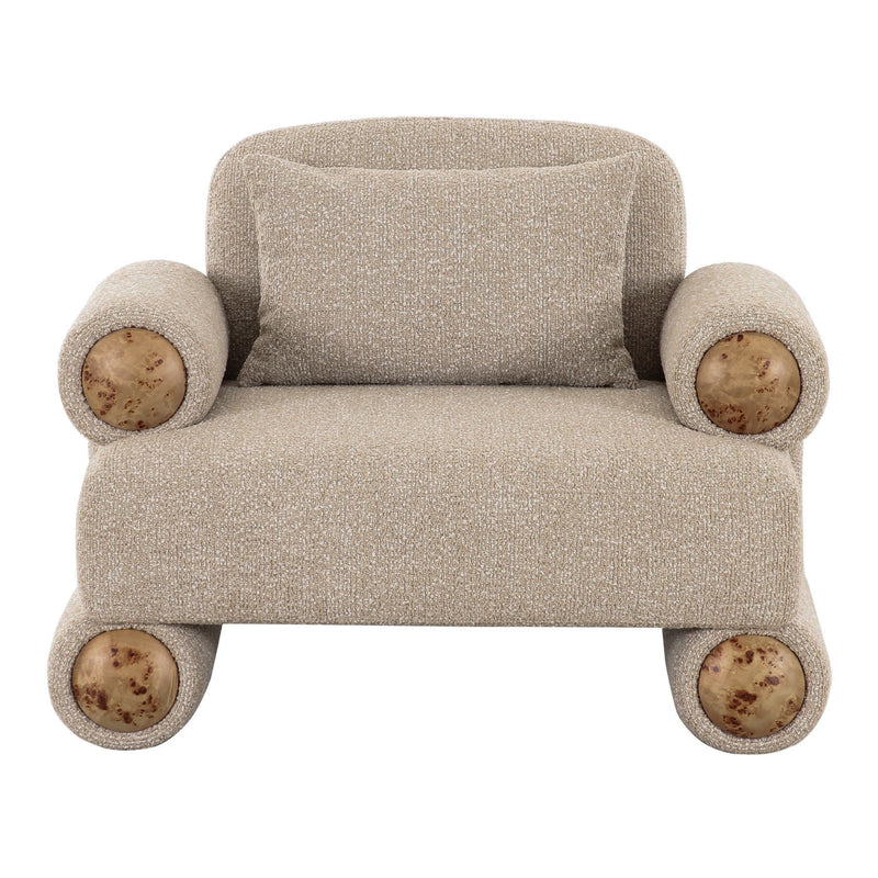 Odette - Modern Beige Fabric + White Burl Accent Chair — view 3