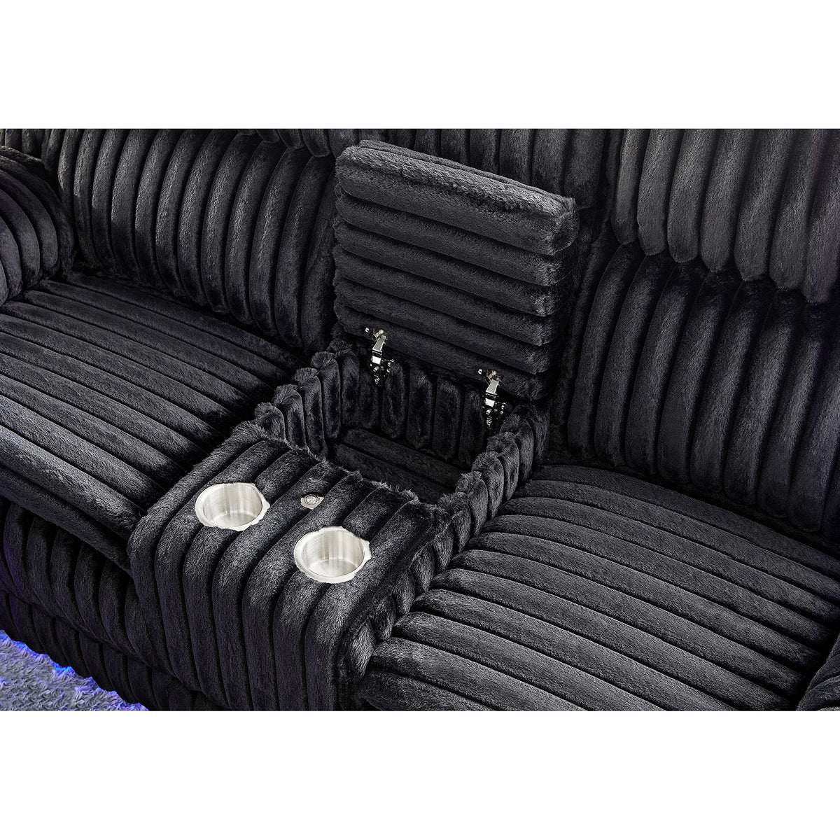 Winston - Power Console Recliner Loveseat With LED And Hidden Drawer - Black